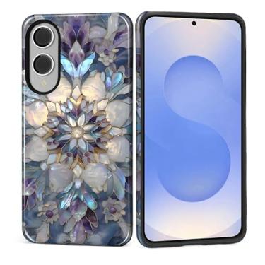 Imagem de DAIZAG Capa para Samsung Galaxy S25 Edge, linda capa de telefone para meninas e mulheres, capa protetora resistente a arranhões à prova de choque - vitral de Natal iridescente floco de neve