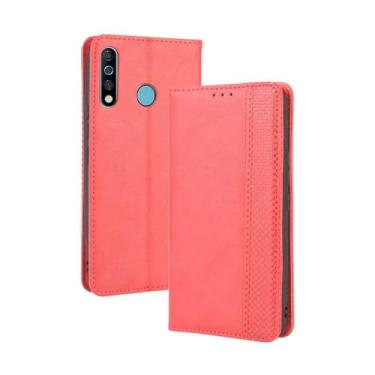 Imagem de Capa flip de couro para Infinix Tecno Camon 12,Flip magnético retro,Caso de telefone de couro PU,Design de carteira com 3 slots de cartão e 1 clipe de dinheiro -Red