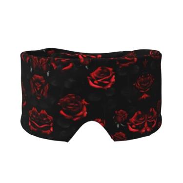 Imagem de Máscara protetora para olhos e orelhas com estampa de rosas vermelhas e pretas respirável, ajustável, blecaute, confortável
