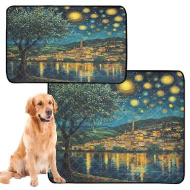 Imagem de CEBUGI Almofadas de xixi laváveis para cães, pacote com 3, almofadas impermeáveis para filhotes de cachorro, antiderrapante, à prova de vazamento, para cama de cercadinho, noite estrelada