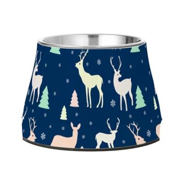 Imagem de Burbuja Tigela de aço inoxidável para comida e água para cães de cervo árvore de inverno, antiderrapante para cães médios e gatos, 590 ml