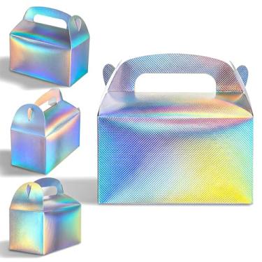 Imagem de ADLABLD 48 caixas de lembrancinhas de festa arco-íris com empena iridescente, sacos de presente holográficos, caixa de guloseimas brilhantes para doces, biscoitos, aniversário, casamento, Natal