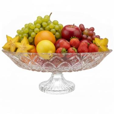 Imagem de Fruteira Elegante De Vidro Redonda Grande Resistente Centro De Mesa Decorativo Com Pé Luxo
