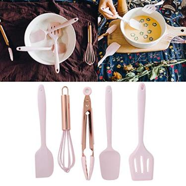 Imagem de Conjunto de utensílios de cozinha de silicone, utensílios de cozinha térmicos para panelas antiaderentes, rosa, 5 peças