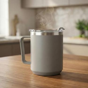 Imagem de Caneca Térmica 450ml em Aço Inox com Tampa – Parede Dupla Cinza