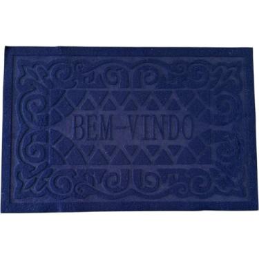 Imagem de Tapete Capacho Bem-Vindo Porta Entrada Casa Apartamento Escritório Antiderrapante Emborrachado (Marinho)