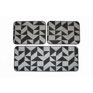 Imagem de Jogo de passadeira de cozinha tapete em jacquard antiderrapante 3 peças decoração impecável(Geométrico Prisma)