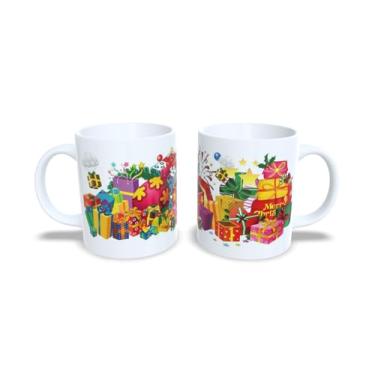 Imagem de Caneca de Cerâmica 325ml com Tema de Natal, Bolas de Natal Coloridas com Laços, Branca (15)