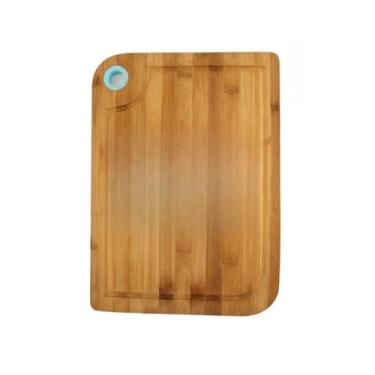 Imagem de Tábua de Corte Bambu Gourmet com Alça de Silicone Antiderrapante Cozinha Churrasco Legumes(G- 37,5cm X 27cm)