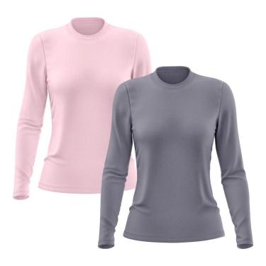 Imagem de Kit 2 Camisetas Feminina Manga Longa Segunda Pele Térmica Proteção Solar UV 50-Feminino