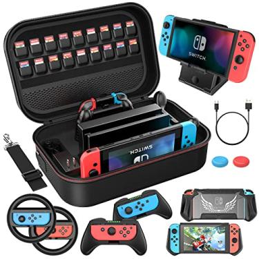 Imagem de HEYSTOP Switch Accessories Bundle 12 in 1 Compatible with Nintendo Switch, Gift Kit with Carrying Case, Protective Case Cover, Screen Protector, PlayStand, Joycon Grip & More (Black)