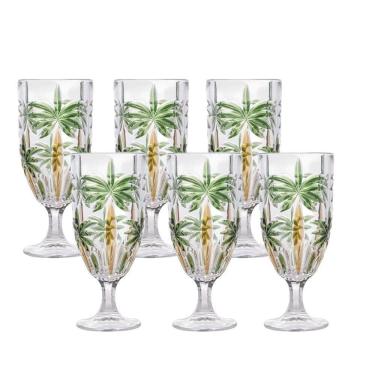 Imagem de Jogo 6 Taças De Cristal Palm Tree Coqueiro Para água Suco Wolff 450ml