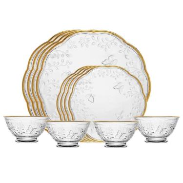 Imagem de Aparelho De Jantar 12 Peças New Butterfly Com Fio De Ouro Cristal Ecológico Lyor