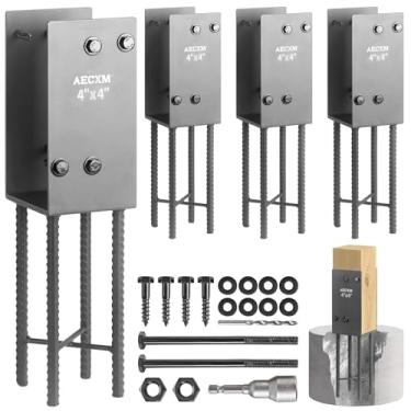 Imagem de Aecxm Suporte de Poste de Cerca Em Formato de U de 4"X4"(Na Verdade 4"X4") para Serviços Pesados, Suporte de Poste de Concreto Úmido, para Grades de Deck, Cercas, Caixas de Correio, Gazebos, Suporte D