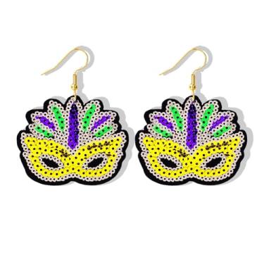 Imagem de Brincos pendentes de carnaval, máscara de palhaço de lantejoulas, brincos de chapéu de palhaço, para mulheres, tema de carnaval, brincos de carnaval, joias de carnaval, presentes para mulheres, Large