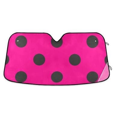Imagem de Persianas de janela de carro rosa choque de bolinhas para para-brisa dianteiro, sombra de para-brisa, proteção UV de carro, capa de para-brisa para sol, acessórios de carro