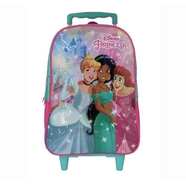 Imagem de Starschool - Mala com Rodas 14" Princesas Disney | Estrutura em Poliéster Resistente, Painel EVA 3D em Relevo e Carrinho de Metal com Travas | Encanto e Praticidade para Viagens Infantis