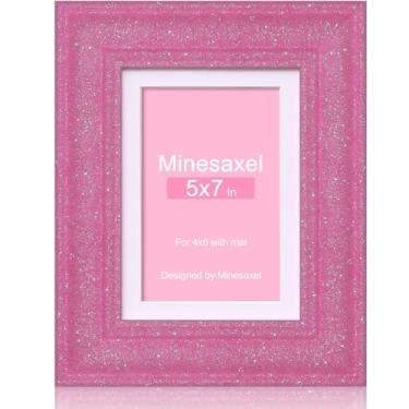 Imagem de Minesaxel Porta-retrato rosa com glitter, 12 x 17 cm, para 10 x 15 cm com tapete, molduras brilhantes de vidro real HD, colorido, fofo, divertido ou exclusivo, 12 x 18 cm, para mesa ou parede, 1