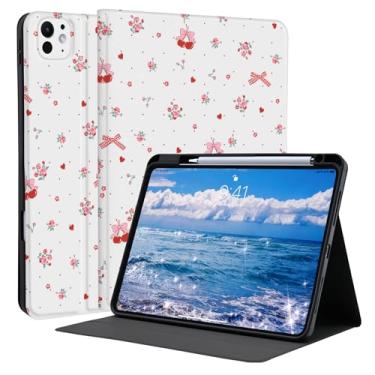 Imagem de Idocolors Linda capa com laço cereja para iPad Air de 10,9 polegadas (2025/2024) Air4/Air5(2020/2022) com suporte para lápis, capa traseira de poliuretano termoplástico macio para despertar/hibernar