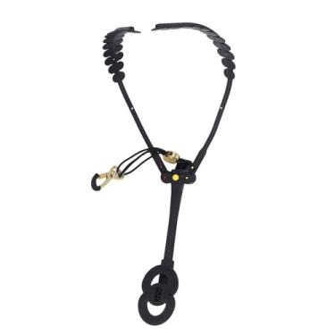 Imagem de Joyzan Alça de ombro para pescoço de saxofone, arnês de saxofone, suporte universal de instrumento de couro duplo, ajustável, acolchoado, cinto, acessório de estilingue giratório, gancho giratório
