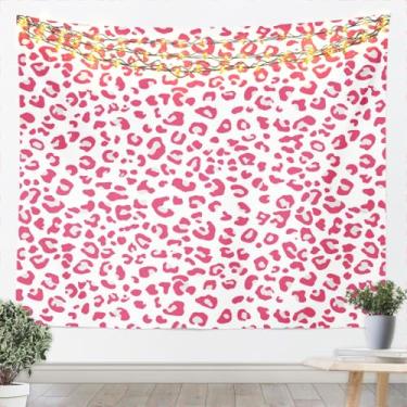 Imagem de Tapeçaria com estampa de leopardo rosa para decoração de quarto de crianças, adolescentes, meninas, cobertor de parede com estampa de pele de animal selvagem, tapeçarias românticas para pendurar arte