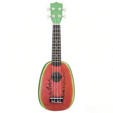 Imagem de Ukulele de 21 com 4 cordas Instrumento musical madeira balsa Design melancia adorável Corda náilon Trabalho artesanal exquisito Adequado para adultos Aprender a apreciar música Presente