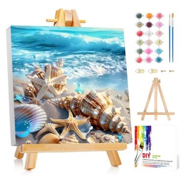Imagem de Reivworl Kit de pintura emoldurada por números para adultos iniciantes e crianças de 8 a 12 anos, pintura de praia por número para adultos, pintura de números DIY para presentes e decoração de casa