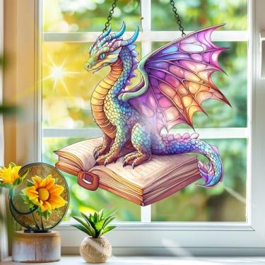 Imagem de Apanhador de sol de acrílico colorido, apanhadores de sol, dragão livro, decoração de janela, arte de parede de criador de arco-íris, para quarto, varanda, interior, exterior, jardim, enfeites de