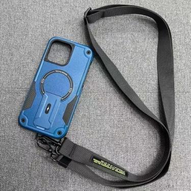 Imagem de Capa protetora magnética transversal com alça longa para iPhone 15, 16e Pro Max, 13 Pro 14, à prova de choque, para esportes ao ar livre, azul, para iPhone 16E