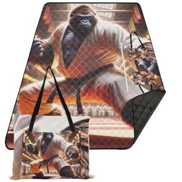 Imagem de TSENQUE Gorilla Karate Tapete Dobrável Engraçado Cobertor de Piquenique Cobertor de Praia Impermeável À Prova de Areia Cobertor Outdoor Tapete de Camping 203 cm x 152 cm