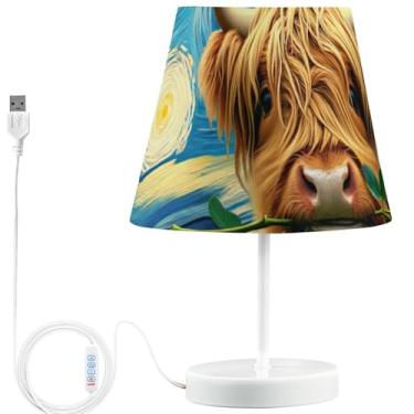 Imagem de TSENQUE Candeeiro de mesa moderno com USB Starry Night Highland Bezerro personalizado cabeceira regulável lâmpadas exclusivas LED decoração de quarto infantil