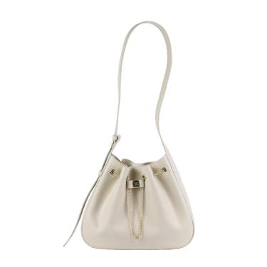 Imagem de ELLE Bolsa de ombro com corrente de couro legítimo, média, Branco, Minimalista
