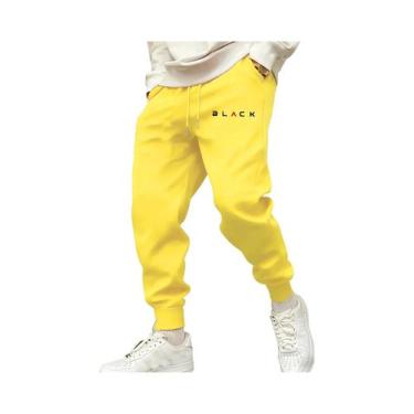 Imagem de Calças De Moletom Masculinas Pretas Com Bolsos, Cintura Elástica, Esta