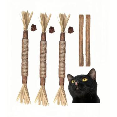 Imagem de Brinquedos naturais para mastigar gatos com videira prateada, corda de cânhamo e ráfia, varas de limpeza dentária de 20 cm/7,8 pol para gatinhos dentição, materiais 100% naturais