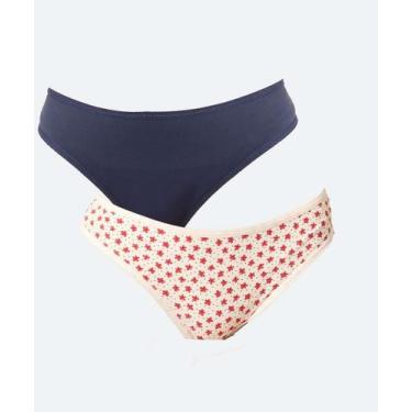 Imagem de Kit 2 Calcinhas Fio Dental Estampa Flores Marisa-60181, Azul, Branco, 