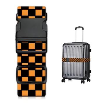 Imagem de Alças de bagagem para malas, cinto de viagem resistente com fivela de liberação rápida, alça ajustável, acessórios de bagagem fofos para viagens, Tabuleiro de xadrez preto e amarelo