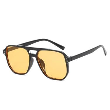 Imagem de Óculos de Sol Femininos com Rebites e Ponte Dupla, Proteção UV400, Ideais para Esportes ao Ar Livre, Corrida e Ciclismo, nas Cores Preto e Amarelo.