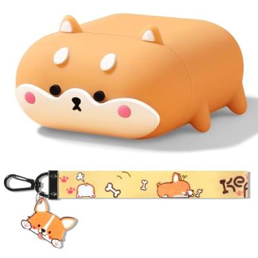 Imagem de FEWGEY Capa fofa para Airpods Pro 3, capa para AirPod Pro 3ª geração engraçada anime gato cachorro corgi para homens e mulheres, suporte de carregamento sem fio com MagSafe, LED visível, Shiba Inu