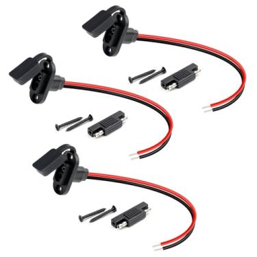 Imagem de TMH Conector SAE, 3,5 m - 12 AWG SAE, soquete SAE, plugue conector embutido para painel solar, carregador de bateria com 6 parafusos (3 pacotes)