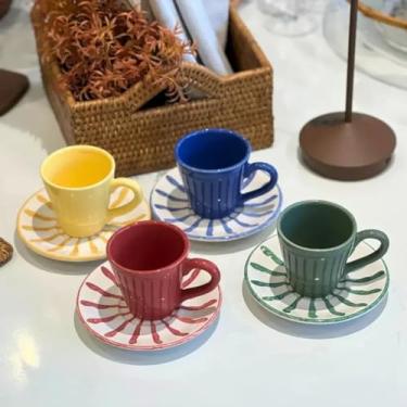 Imagem de Linha Piuma Scalla – Jogos de Pratos, Xícaras e Pires em Cerâmica – Louças Elegantes para Mesa Posta (Kit 4 Xícaras de Café com Pires 75ml)