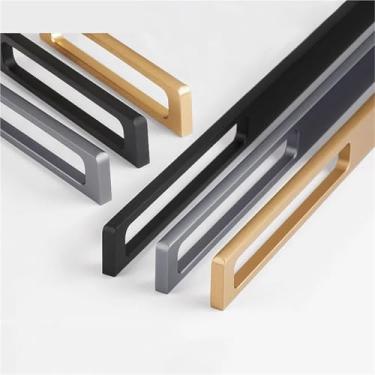 Imagem de HTNAFONI Puxadores de móveis de liga de alumínio preto criativo simples puxadores de gaveta puxador de porta de armário ferragens de móveis 1 peça (preto 96 mm)