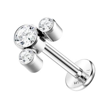 Imagem de ZELORES Brincos de cartilagem de titânio G23 com costas planas de 16 G para mulheres, piercing de tragus, roscado internamente, com costas planas, labret helix, concha, piercing, Titânio, Zircônia