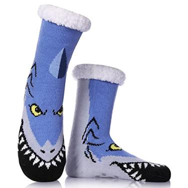 Imagem de Meias de presente de Natal – Meias masculinas masculinas masculinas grossas e aconchegantes forradas com lã macia e felpuda térmica para inverno, meias antiderrapantes, Shark, One Size