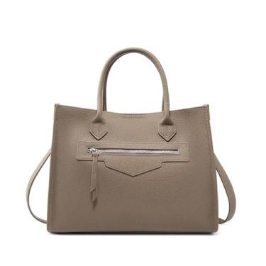 Imagem de GAFNED Bolsa feminina de grande capacidade, bolsa tiracolo de couro genuíno de alta qualidade, bolsas de grife, bolsa casual, Cinza, 33-26-13 cm