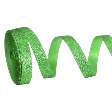 Imagem de PATIKIL Rolo de fita de glitter metálico, rolos de tecido de embrulho de presente de borda única para artesanato, buquê de casamento, festa de casamento, decoração de Natal, verde