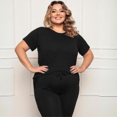 Imagem de Conjunto Feminino Plus Size Manga Curta Confortável - Chic Madam, Pret