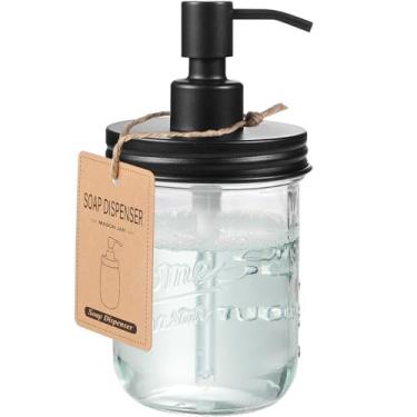 Imagem de SheeChung Dispensador de sabão Mason Pote, Dispensador de Saboneteira de Cozinha, Tampa de Bomba de Aço Inoxidável, Dispensadores de Sabão de Mão de Vidro para Bancada de Banheiro, Líquido, Loção