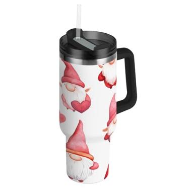 Imagem de ATTX Copo de Dia dos Namorados de 1,134 g com alça, copo de aço inoxidável a vácuo de parede dupla com palha, caneca de café de viagem isolada #482