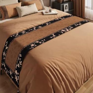 Imagem de HSTANGKY Lençol de cama de hotel corredor de cama luxuoso elegante marrom protetor de cama toalha de pé lavável para cama de casal queen king size marrom 4||somente 2 fronha 50 x 50 cm