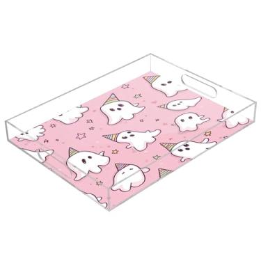 Imagem de xigua Bandeja de servir de acrílico fantasma de Halloween com alças à prova de derramamento, bandejas decorativas de festa de Halloween, bandeja organizadora de bancada para banheiro, cozinha, 30,5 x